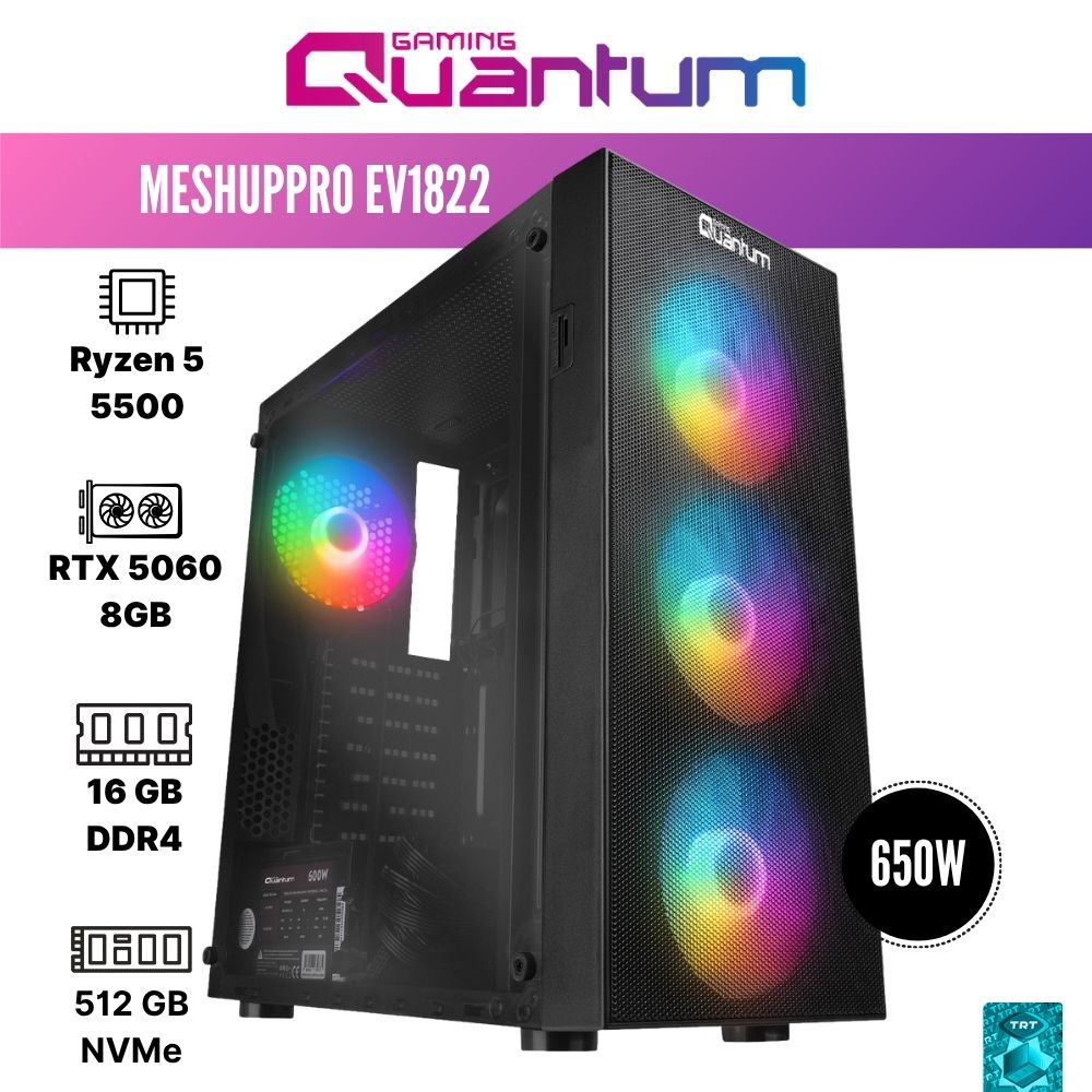 Quantum Gaming Meshuppro EV1822 Ryzen 5 5500 16GB DDR4 512GB Nvme Rtx 5060 8GB Gaming Desktop