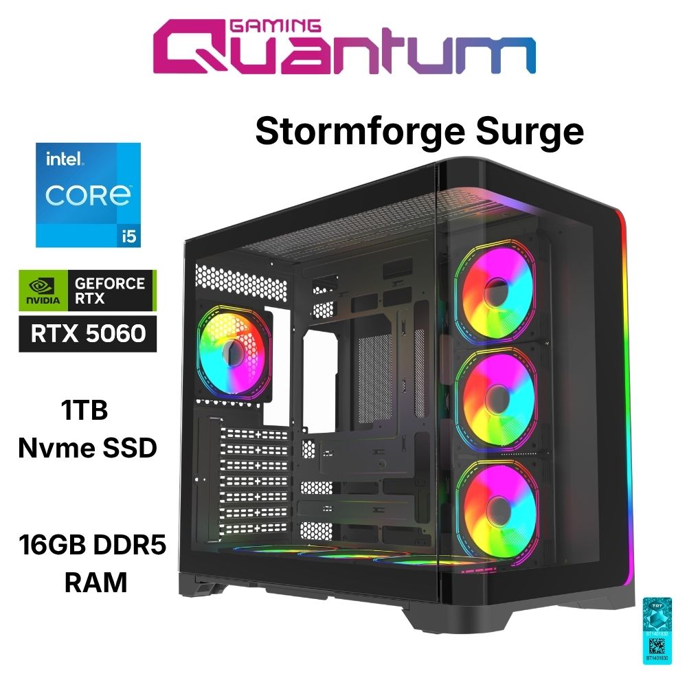 Quantum Gaming Stormforge Surge Intel i5-14400F 16GB DDR5 1TB NVMe SSD RTX5060 8GB Gaming Desktop