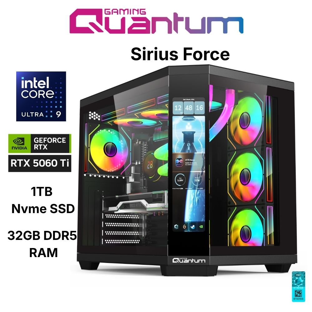 Quantum Gaming Sirius Force Ultra 9 285K 32GB Ddr5 1tb Nvme RTX5060TI 16GB 240MM Sıvı Soğutmalı Gaming Desktop