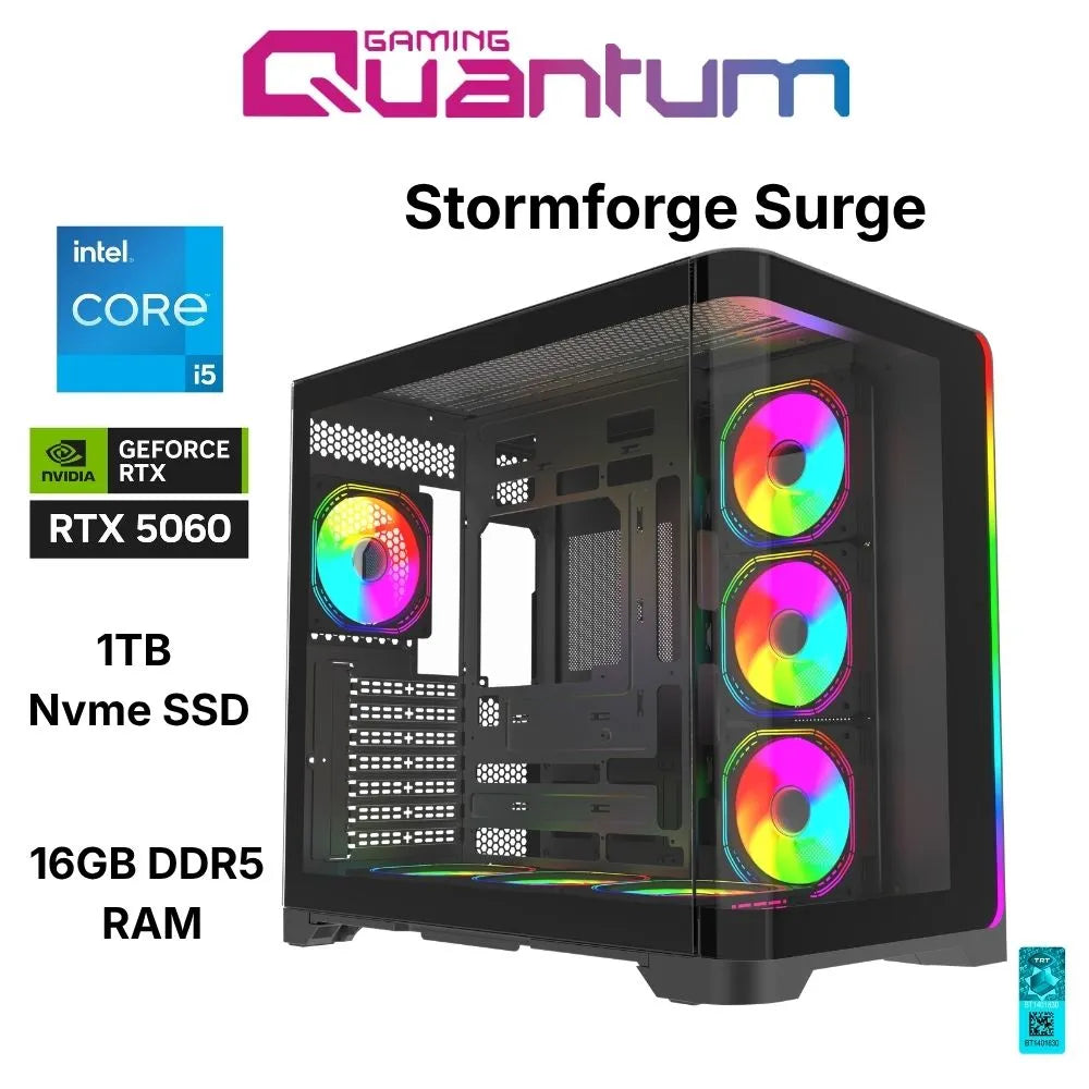 Quantum Gaming Stormforge Surge Intel i5-14400F 16GB DDR5 1TB NVMe SSD RTX5060 8GB Gaming Desktop