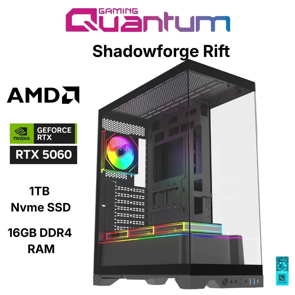 Quantum Gaming Shadowforge Rift Ryzen 7 5700X 16GB Ddr4 1tb Nvme RTX5060 8gb Masaüstü Oyuncu Bilgisayarı