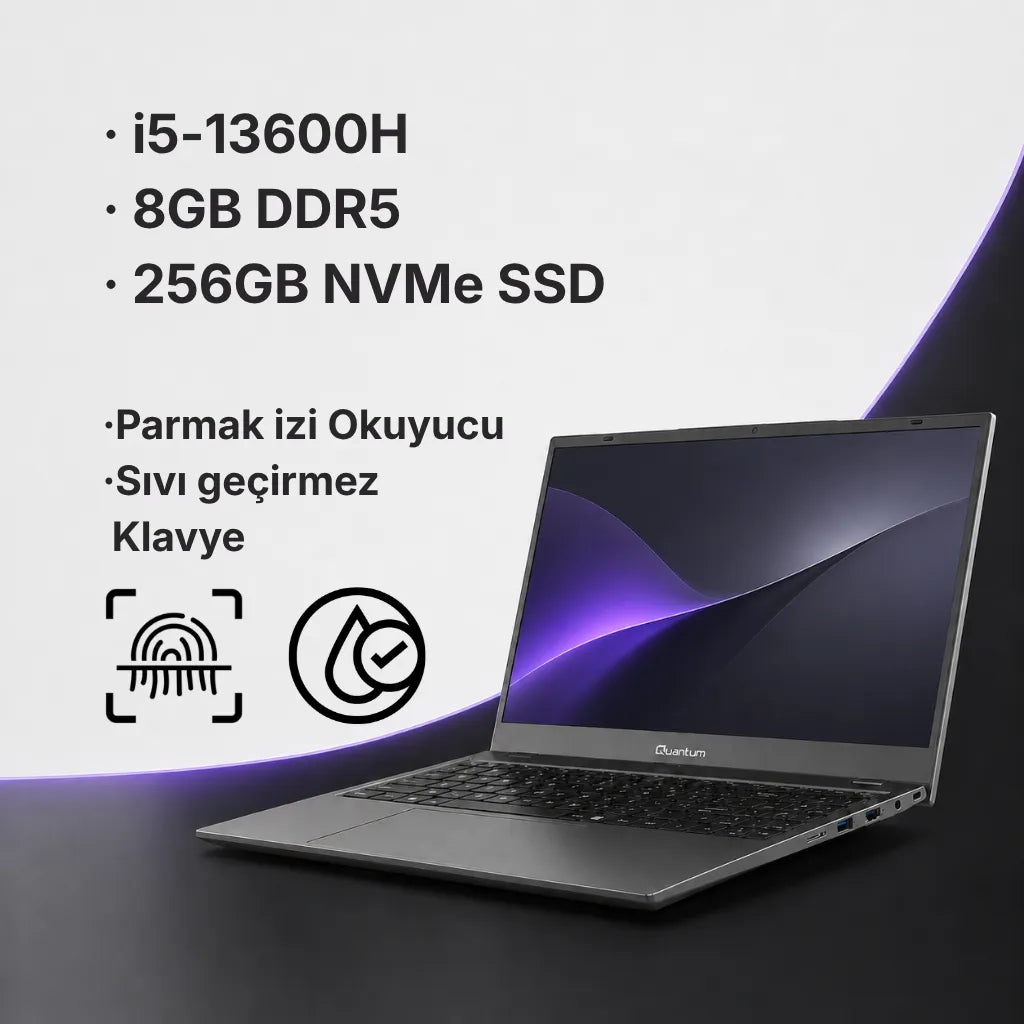 Quantum Prime TM1200 Intel I5-13600H 8gb 256GB SSD Parmak İzi Okuyuculu 15.6" Fhd IPS Notebook