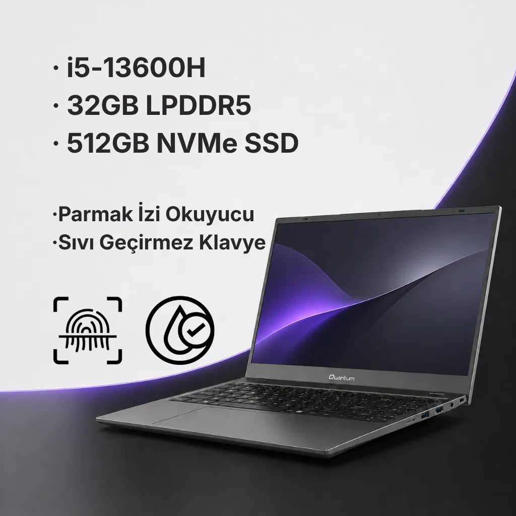 Quantum Prime TM1200-S I5-13600H 32GB LPDDR5 512GB Nvme 15.6" Su Tahliyeli Klavye ve Parmak İzi Okuyuculu Notebook